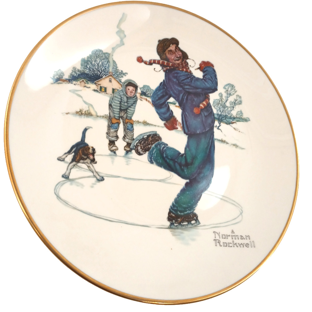 Norman Rockwell Winter Gay Blades Gorham Fine China 1974 Limited Edition 10.5"